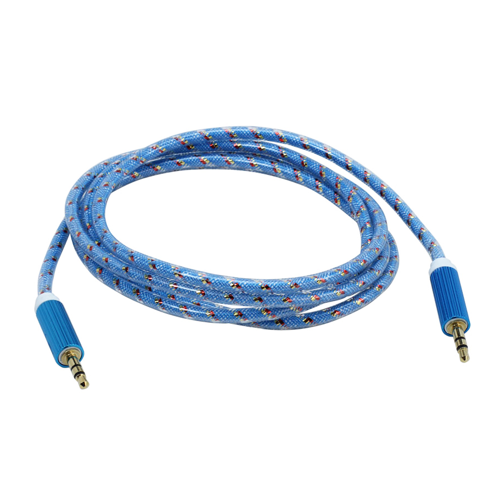 Auxiliary MUSIC Cable 3.5mm to 3.5mm Glossy Braided Wire Cable (Blue)